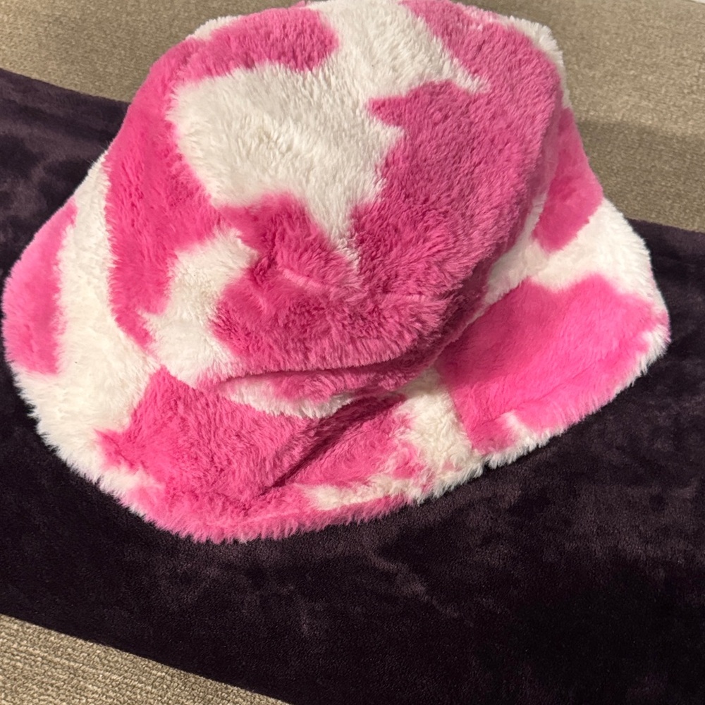 Pink and White Fuzzy Kids Bucket Hat
